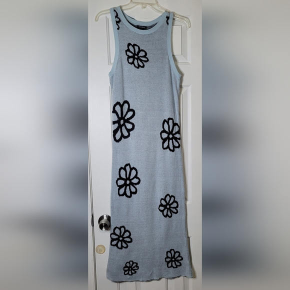 Wild Fable Women's Sleeveless Jacquard Floral Midi Sweater Dress Blue/Green Sz - Picture 3 of 10